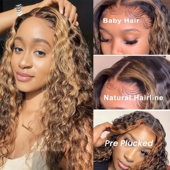 150% Density 13x1 Lace Front Human Hair Wig 4/27 Highlight Deep Wave Lace Front - Picture 2 of 4